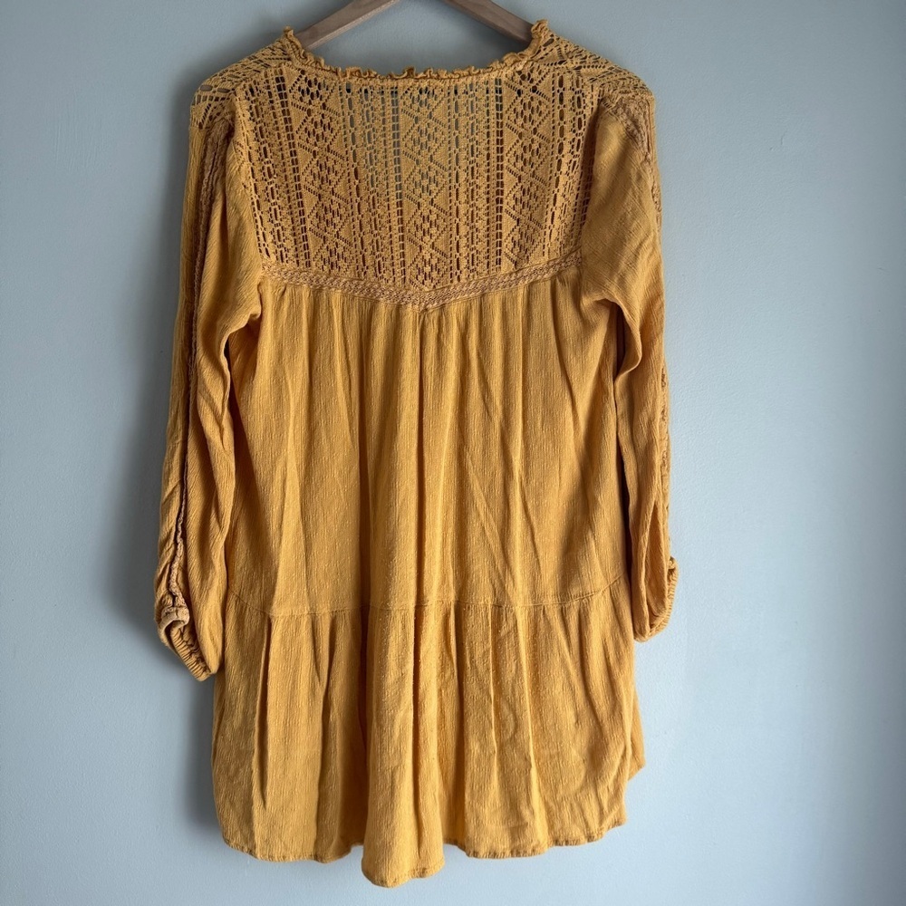 American Eagle Yellow Lace Inset Long Sleeve Boho Tunic Blouse Size Small - Picture 3 of 9